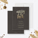 Funny holiday party invitation in black and gold with bold festive lettering