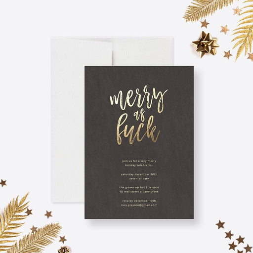 Cheeky black and gold Christmas invitation template for adult holiday party