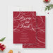Front and back of the Merry As Fuck adult Christmas invitation template with cream swirls on a red background.