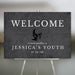 RIP Twenties gothic welcome sign with skull design, customizable name and date, perfect spooky party entrance decor.