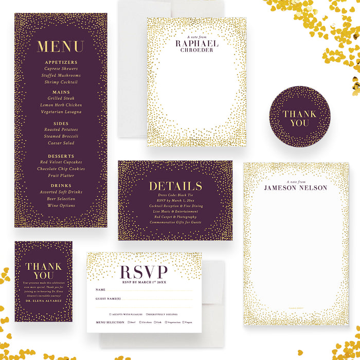 Personalized Gala Invitation Purple and Gold Elegant Event Card