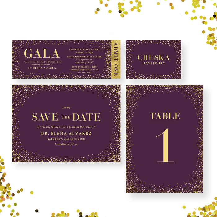 Personalized Gala Invitation Purple and Gold Elegant Event Card