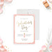 blush pink Galentine's Day invitation with elegant script lettering, champagne bottle illustration, and feminine party details-front