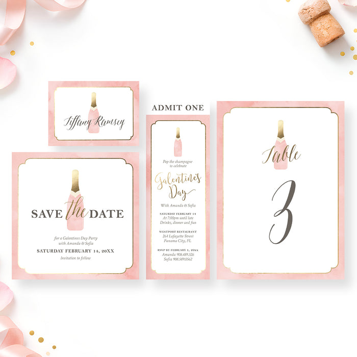 Galentine's Day Invitation Blush Pink Champagne Party
