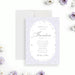 Floral garden party invitation with soft pastel purple design for a spring or summer event celebration-front