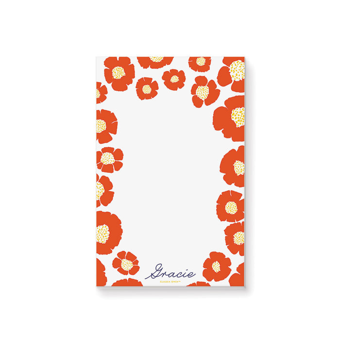 Personalized floral notepad featuring a vibrant flower illustration