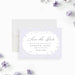 Floral save the date card with white flowers on a soft purple background, personalized for spring garden party celebrations-front