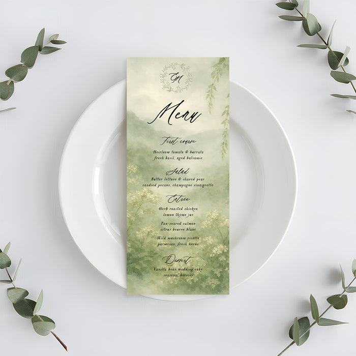 Personalized Garden Wedding Invitation with Greenery Monogram Wreath