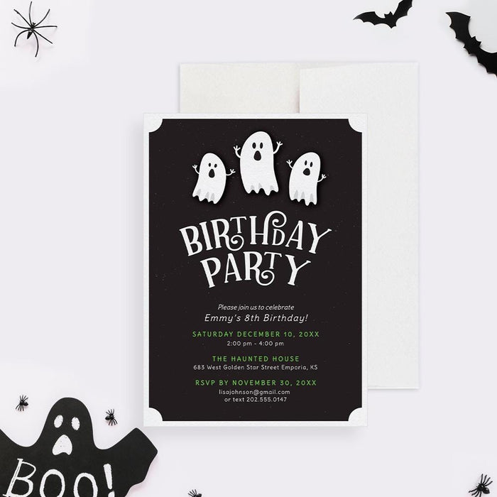 Ghost birthday party invitation template with cute spooky ghost design for kids printable digital download