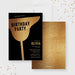Gold cocktail birthday digital invitation featuring modern martini glass design on black background