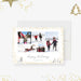 Modern holiday photo card featuring a multi-photo collage layout, gold confetti border, subtle winter tree illustrations, and elegant handwritten Happy Holidays text.