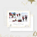 Modern holiday photo card featuring a multi-photo collage layout, gold confetti border, subtle winter tree illustrations, and elegant handwritten Happy Holidays text.