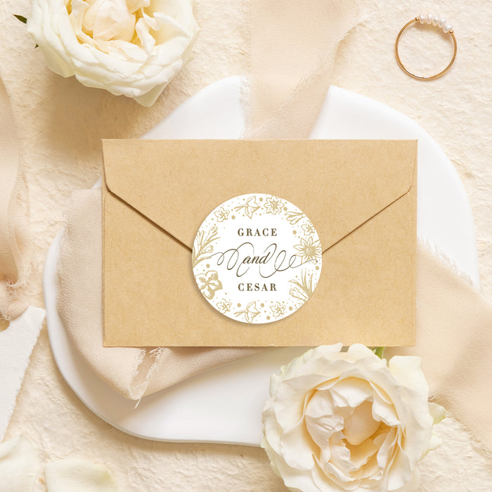 Personalized Gold Floral Wreath Wedding Invitation