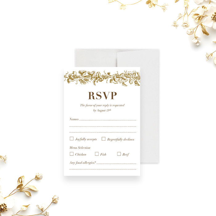 Personalized Gold Grapevine Vineyard Wedding Invitation