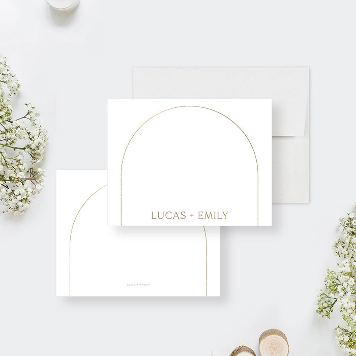 Elegant Wedding Thank You Notes with Gold Arch, Minimalist Thank You Cards for Wedding in White and Gold, Anniversary Party Thank You Notes