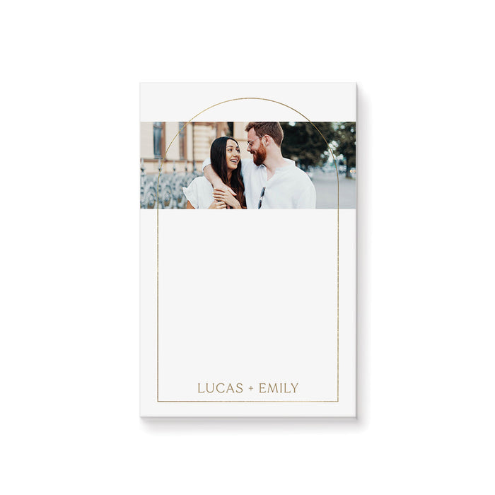 Golden Arch Notepad with Photo, Simple Elegant Wedding Party Favor Notepad, Personalized Couple Notepad