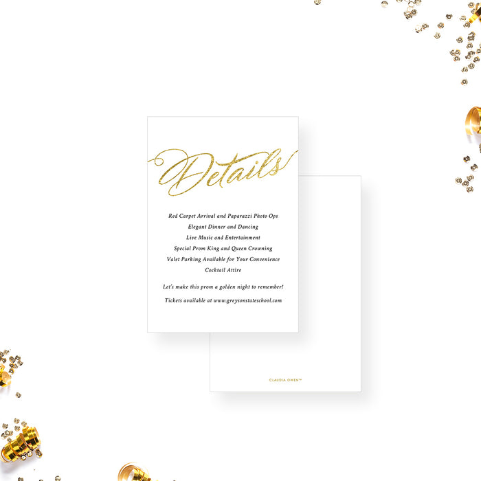 Golden Gala School Prom Invitation with Elegant Typography, White and Gold Theme Prom Night Invites