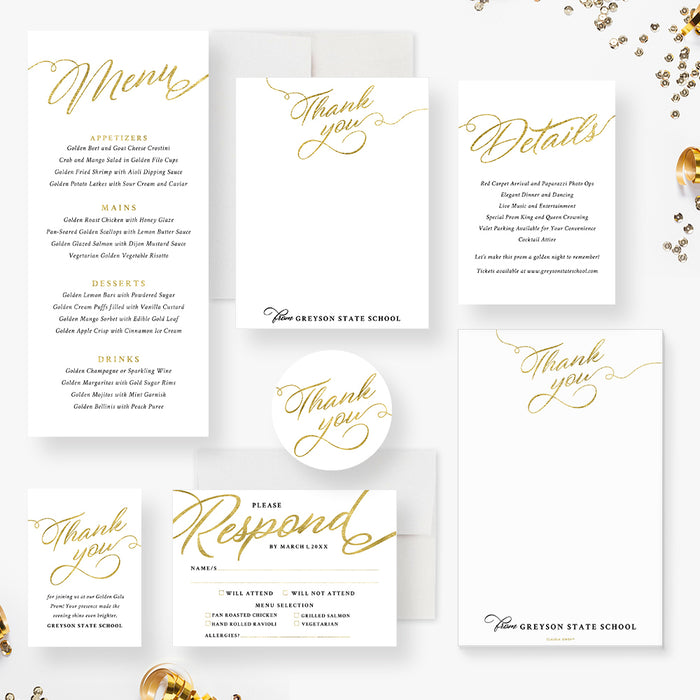 Golden Gala School Prom Invitation with Elegant Typography, White and Gold Theme Prom Night Invites