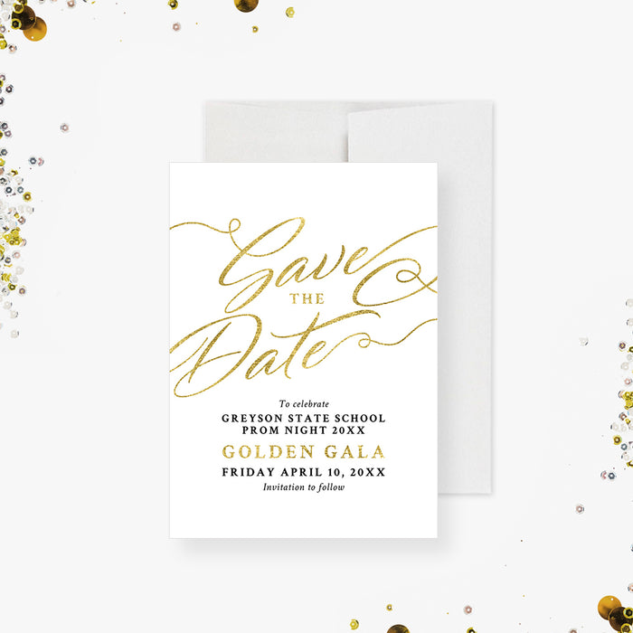 Golden Gala School Prom Invitation with Elegant Typography, White and Gold Theme Prom Night Invites