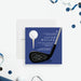 Golf Bar Mitzvah invitation featuring golf club, tee, and Star of David design-front