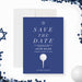 Golf Bar Mitzvah save the date card featuring golf ball and tee design-front