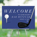 Bar Mitzvah welcome sign featuring a golf ball, club, and Star of David on a blue background, perfect for Jewish sports-themed or golf celebration décor.