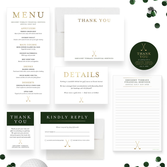 Corporate Golf Event Invitation Green and Gold Design
