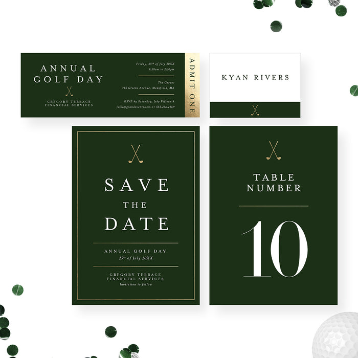 Corporate Golf Event Invitation Green and Gold Design