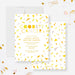 Colorful goodbye cancer digital invitation template with yellow confetti and personalized celebration details-front-back