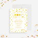 Colorful goodbye cancer digital invitation template with yellow confetti and personalized celebration details-front