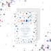 Colorful farewell cancer celebration invitation with modern confetti design, personalized for survivor parties.-front