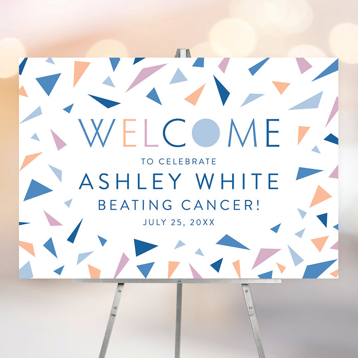 Personalized welcome sign featuring a modern, colorful confetti design, customized for cancer survivor celebrations.