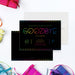 Colorful farewell party invitation with bright neon lettering on a black background for a fun celebration of saying goodbye or moving away-front-back