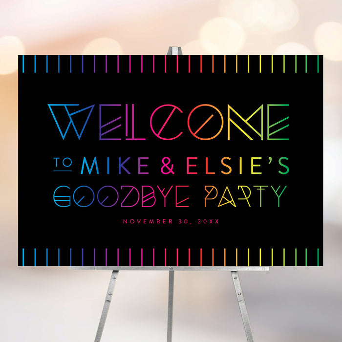 Colorful goodbye party welcome sign black background farewell party decor entrance sign
