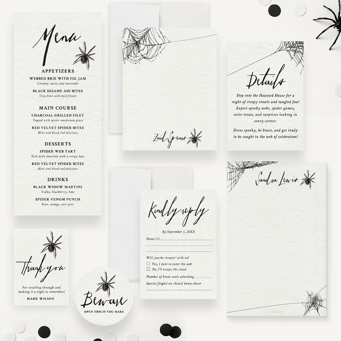Gothic Spider Birthday Invitation Spooky Halloween Party Invitation