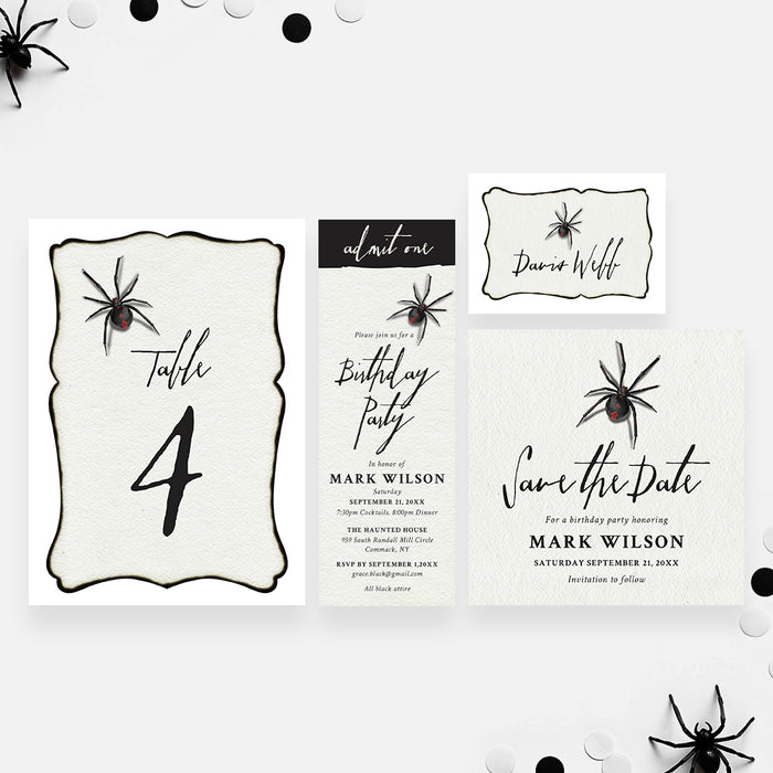 Gothic Spider Birthday Invitation Spooky Halloween Party Invitation