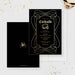 Gothic cocktail party digital invitation featuring black and gold design with vintage skull illustration