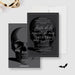 Gothic skull birthday party invitation with Spanish text “Fiesta de la Muerte de Mis Veintes” for a death to my 20s celebration.-front-back
