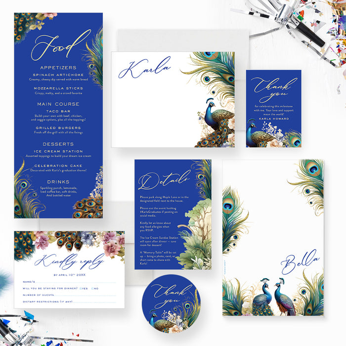 Elegant Peacock Graduation Party Invitation