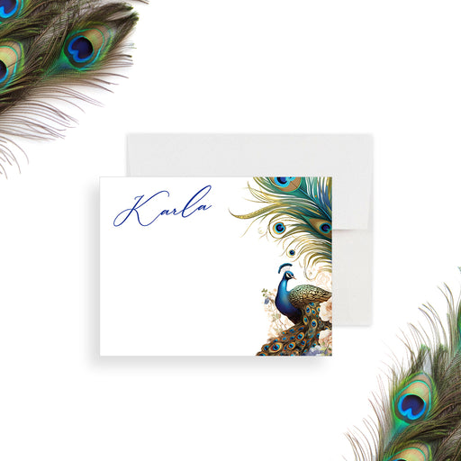 Graduation thank you card with a peacock and floral design, a sophisticated card to help your gratitude make a memorable impression.-front