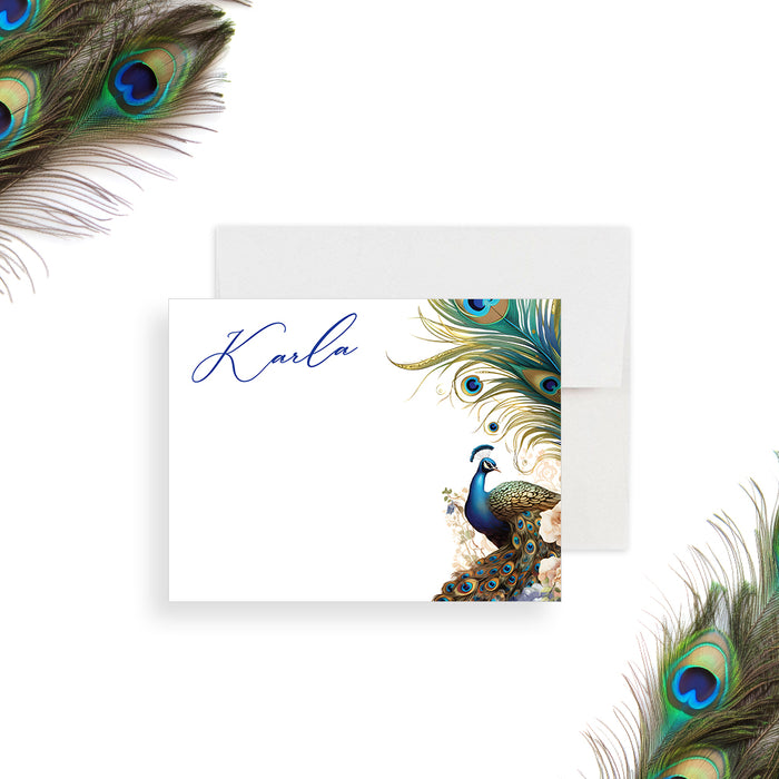Graduation thank you card with a peacock and floral design, a sophisticated card to help your gratitude make a memorable impression.-front