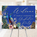 Graduation party welcome sign showcasing two majestic peacocks with floral illustrations, ideal for entrances, reception tables, or photo zones.