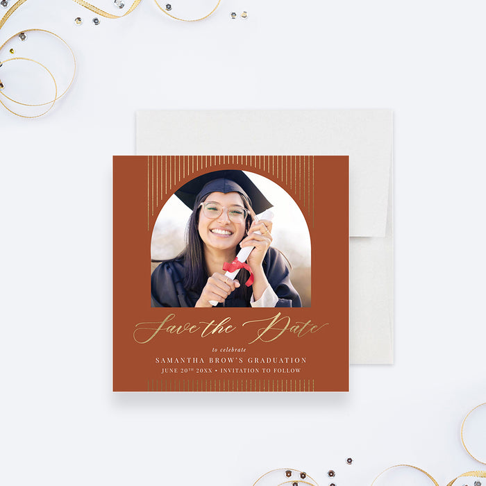 Graduation Save the Date Card with Personalized Photo, Chic Grad Party Graduation Save the Date Card with Personalized Photo, Chic Grad Party