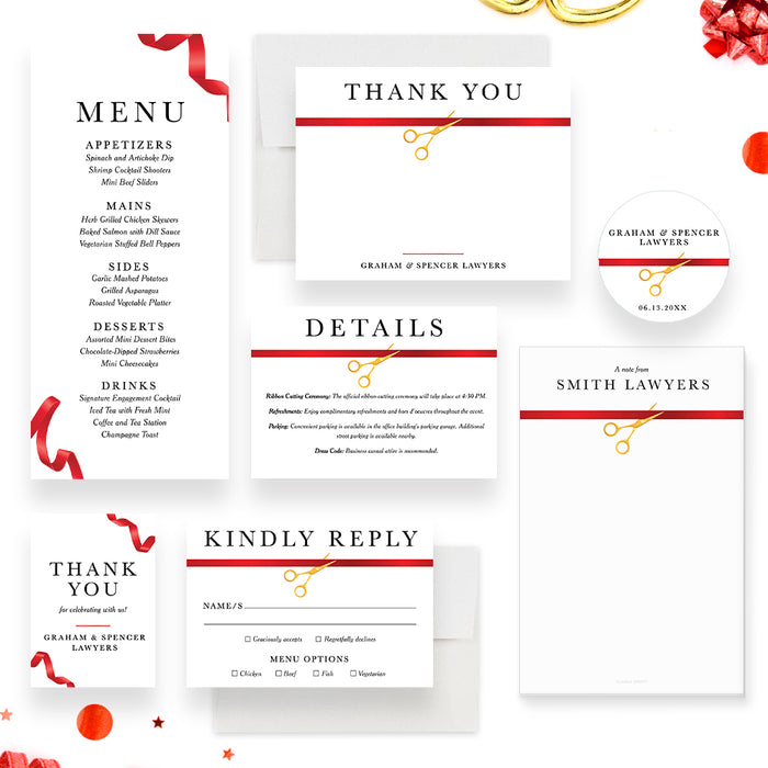 Grand Opening Business Invitation Card, Red Ribbon Cutting Ceremony Invitations, Company Launch Party Invites