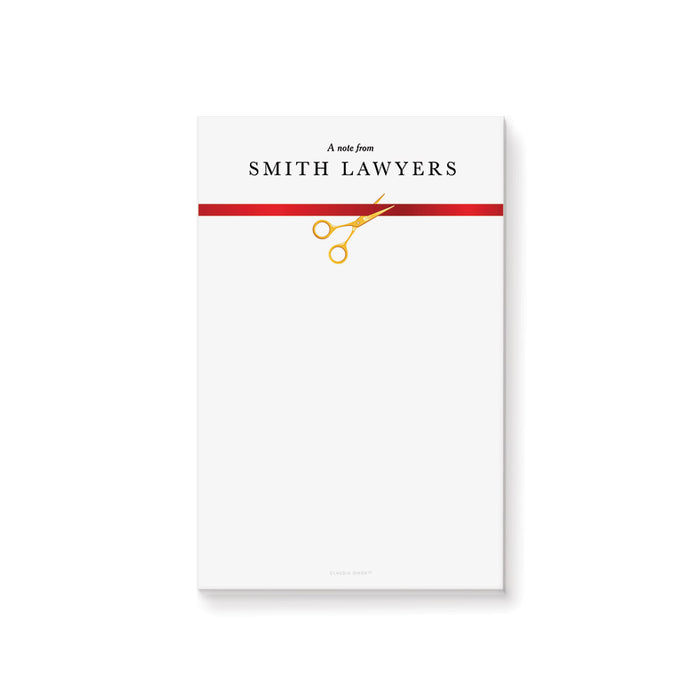 Elegant Red Ribbon Cutting Notepad, Business Grand Opening Party Favor, Personalized Stationery with Company Logo for Product Launch Party