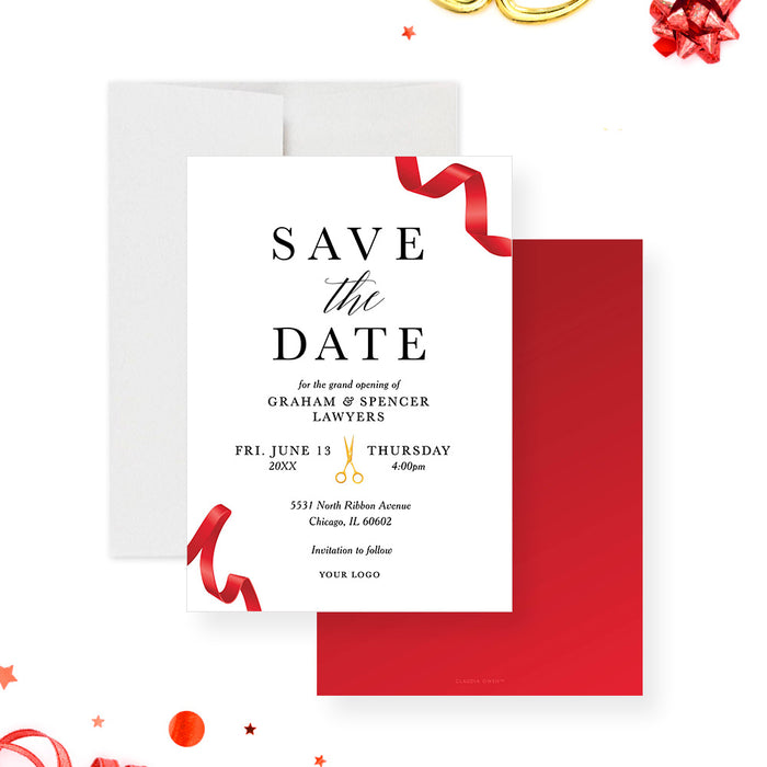 Grand Opening Business Invitation Card, Red Ribbon Cutting Ceremony Invitations, Company Launch Party Invites