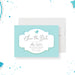 Baby shower save the date card with green blue gingham pattern and baby stroller icon-front
