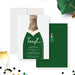Personalized champagne bottle graduation party invitation with green bottle design and toast wording-front-back