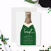 Personalized champagne bottle graduation party invitation with green bottle design and toast wording-front