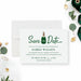 Personalized graduation save the date card with green champagne bottle design-front